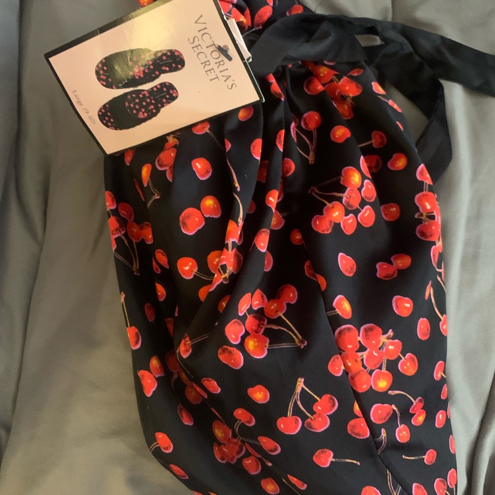 Victoria Secret silk cherry slippers in its own lil bag